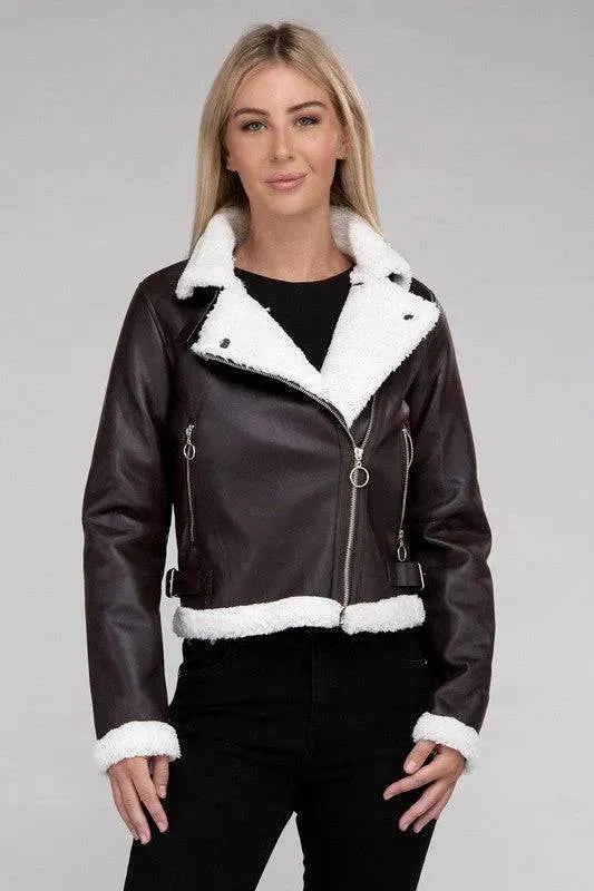 Plush Teddy Trimmed Cropped Jacket