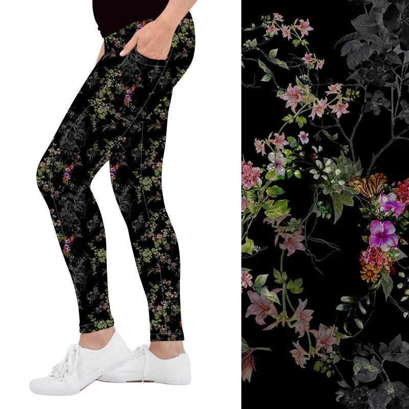 Poly Deluxe Pocket Women's Plus Size Legging Garden Print Sizes 22-28