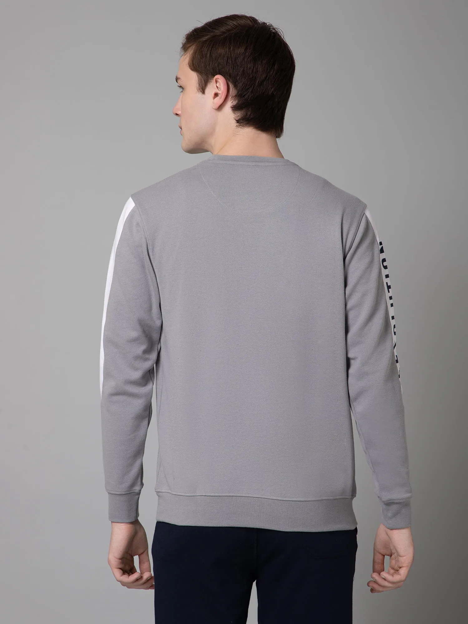 Printed Grey Full Sleeves Rounded Neck Regular Fit Casual Sweatshirt for Men