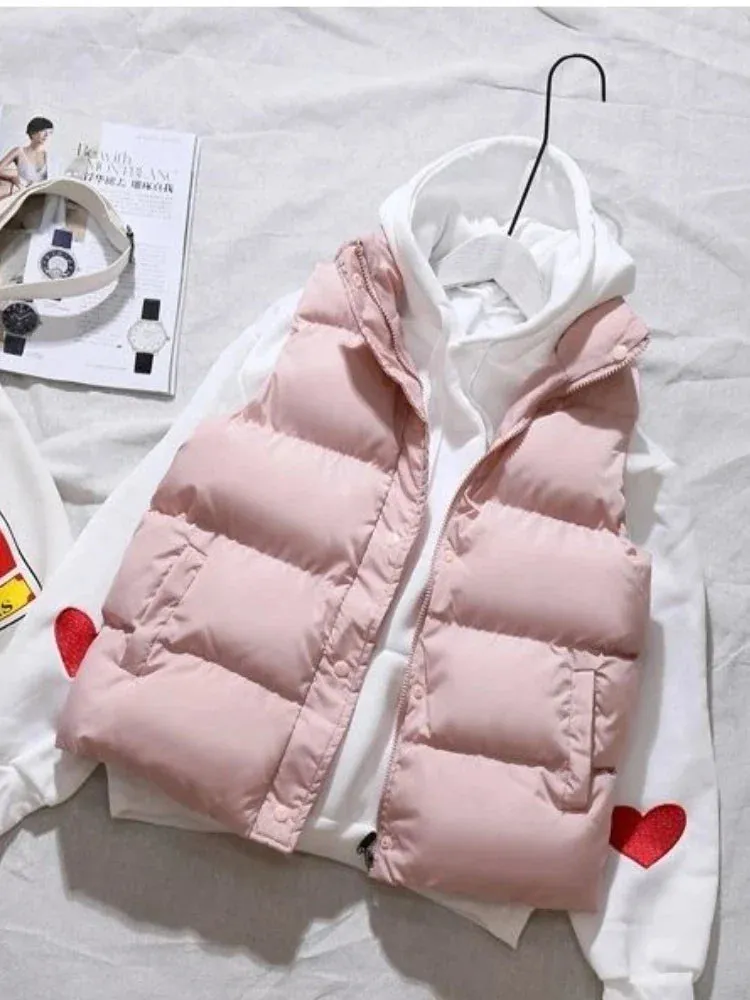 Purpdrank Women Winter Warm Cotton Padded Puffer Vests Sleeveless Parkas Jacket