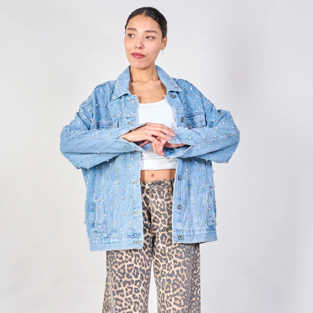 Quilted pearl-studded denim jacket wholesale