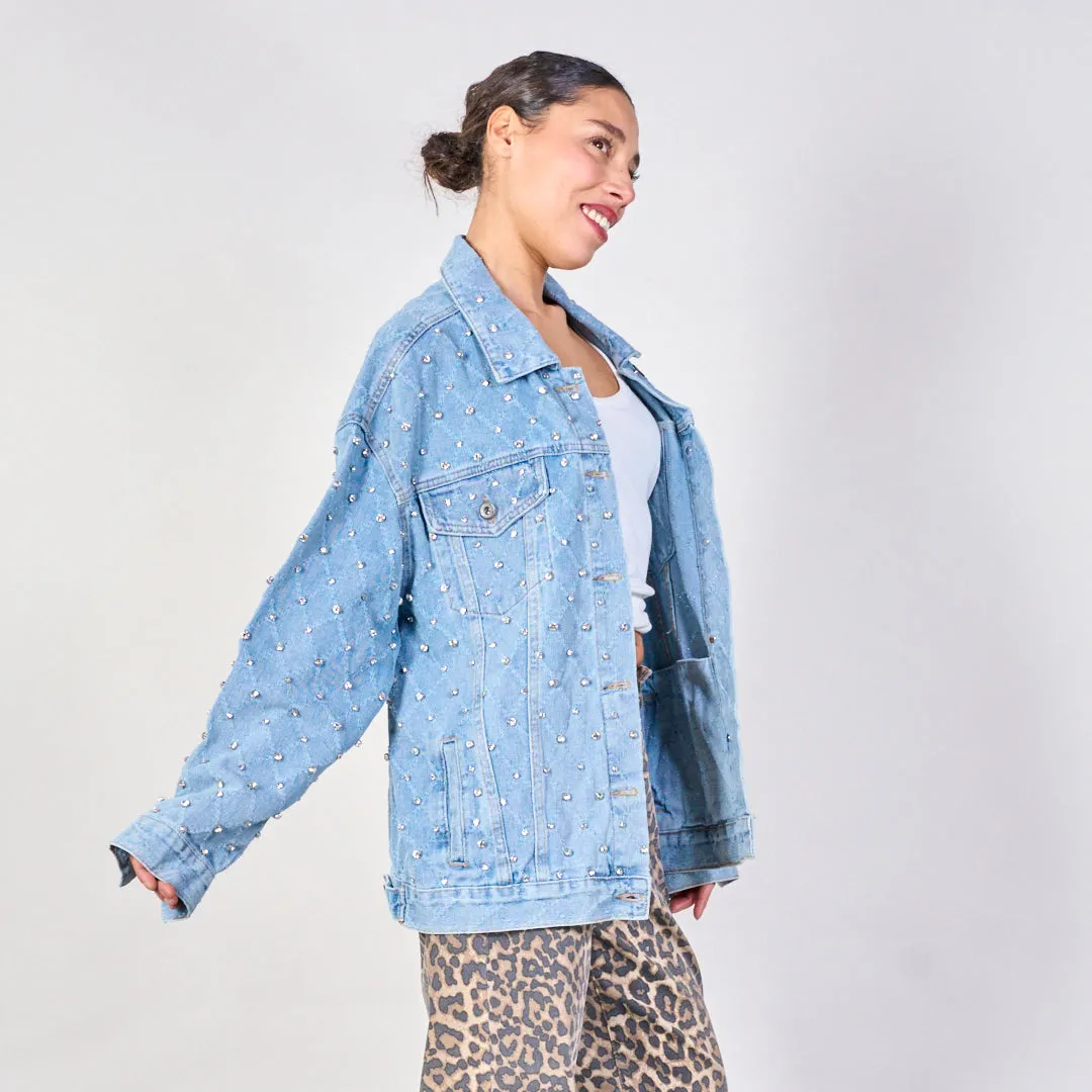 Quilted pearl-studded denim jacket wholesale