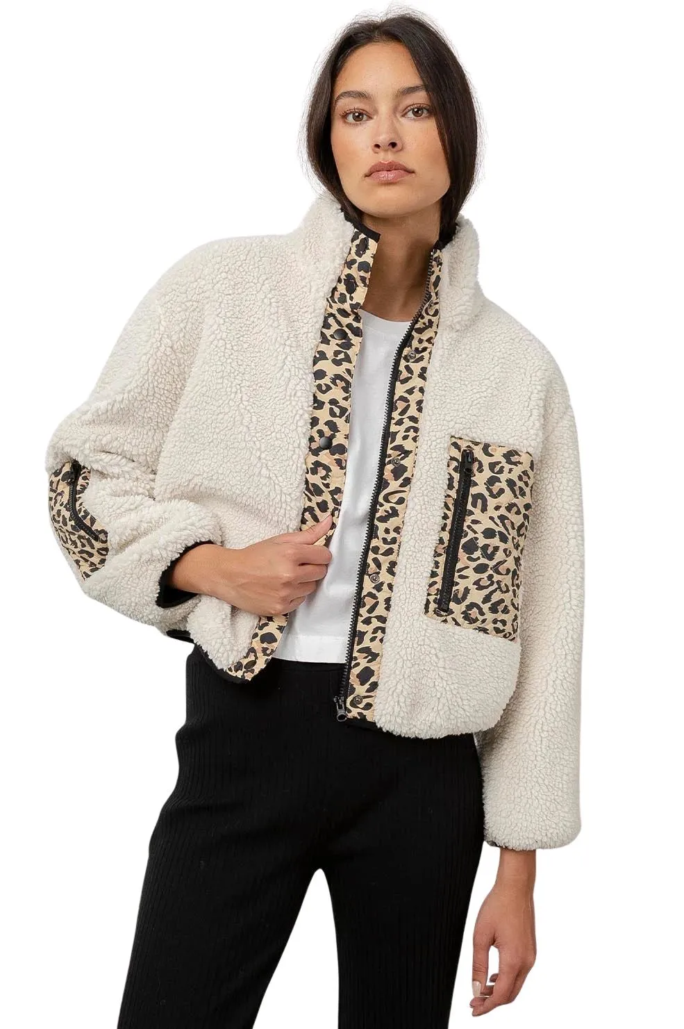 Rails Dean Plush Sherpa Jacket- Ivory Leopard Mix