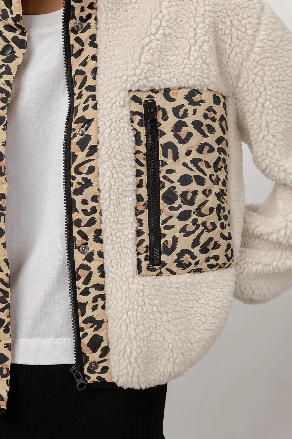 Rails Dean Plush Sherpa Jacket- Ivory Leopard Mix