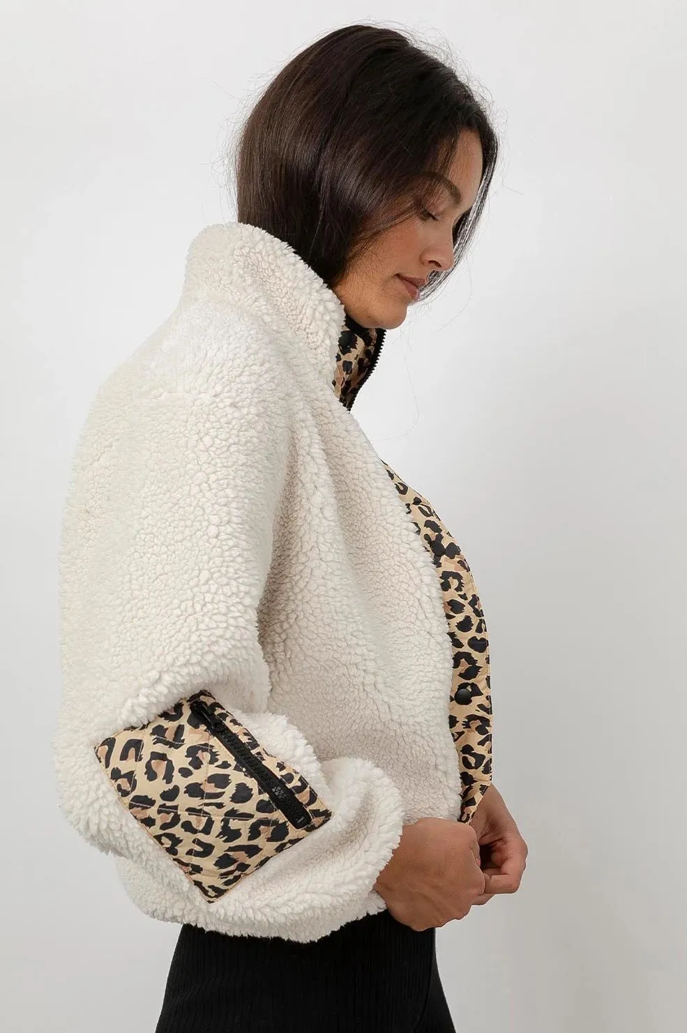 Rails Dean Plush Sherpa Jacket- Ivory Leopard Mix