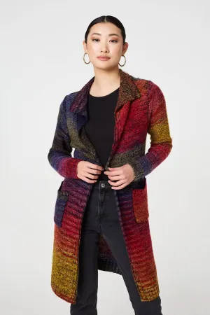 Rainbow Print Longline Knit Cardigan