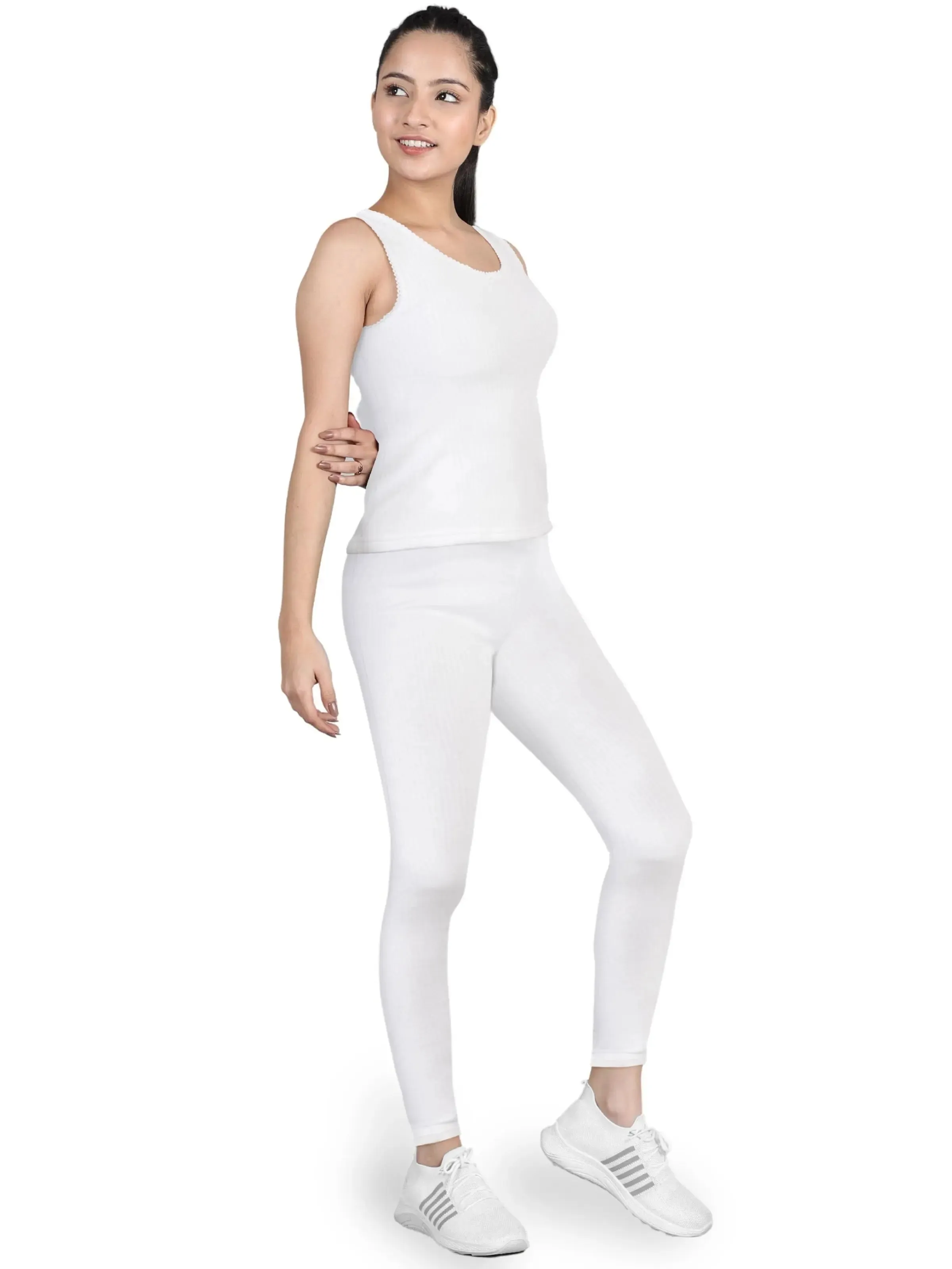 Regular Fit Warm Thermal Set | White Thermal Tank Top & Leggings For Girls & Young Women | Set of 2