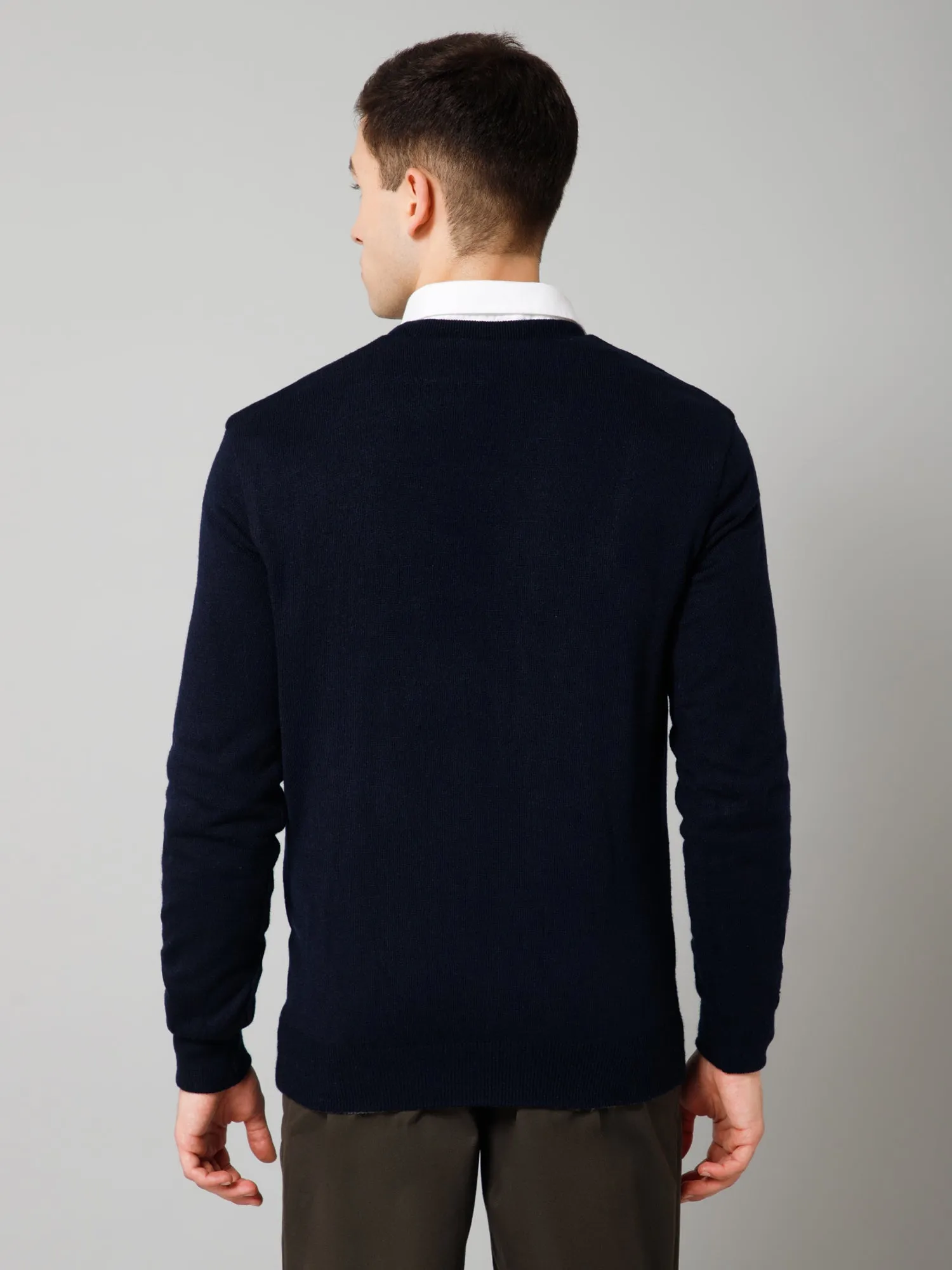 Solid Navy Blue Full Sleeves V Neck Reversible Regular Fit Casual Sweater for Men