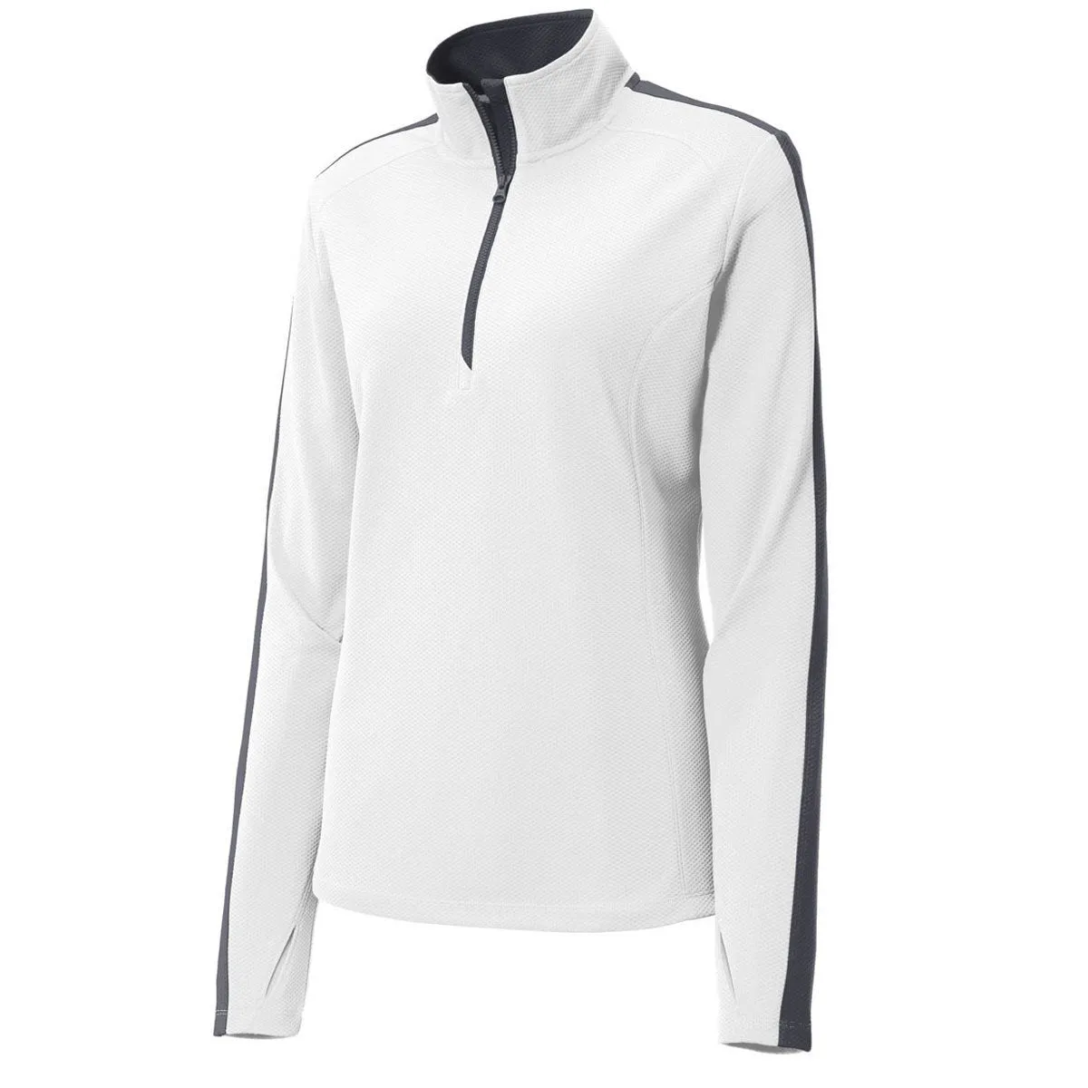 Sport-Tek Women's White/Iron Grey Sport-Wick Textured Colorblock Quarter Zip Pullover