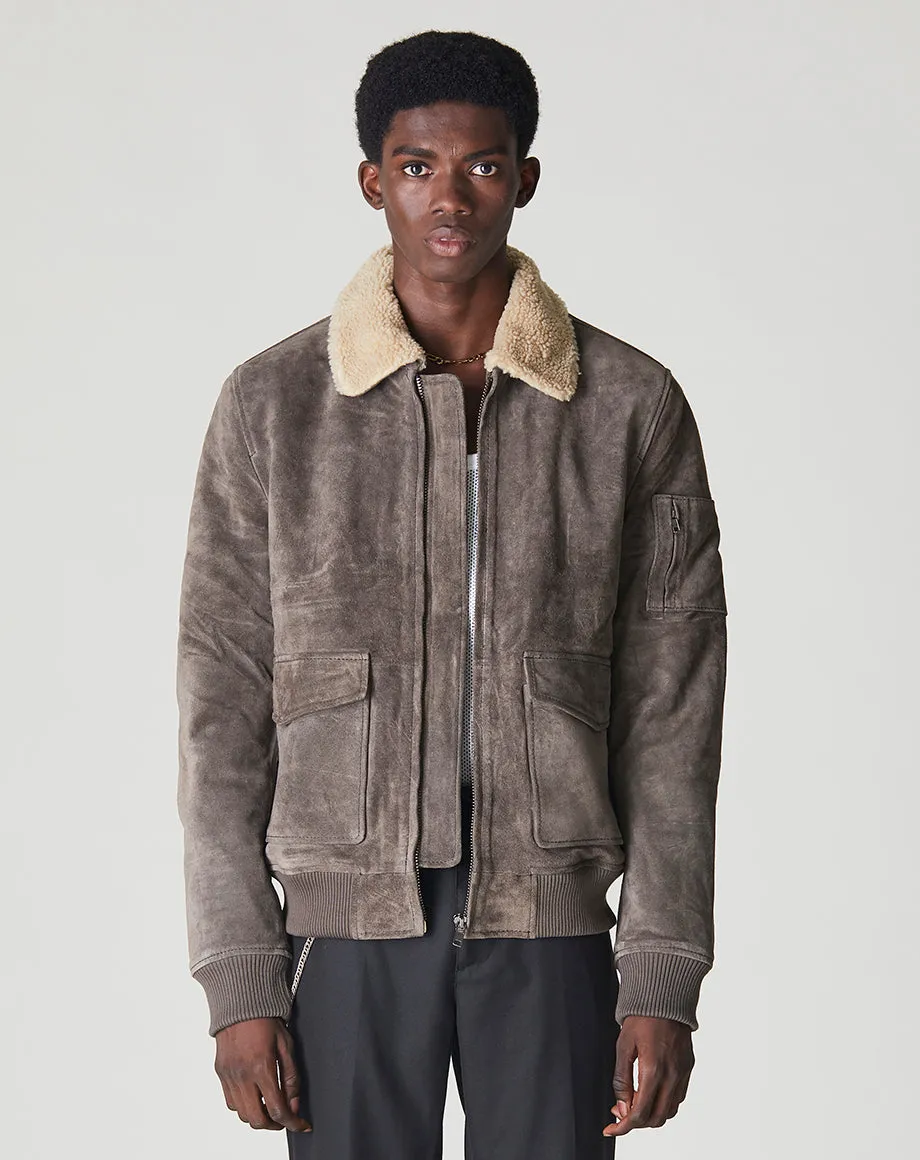 TULSA SHERPA COLLAR SUEDE AVIATOR MENS JACKET  | ANTHRACITE