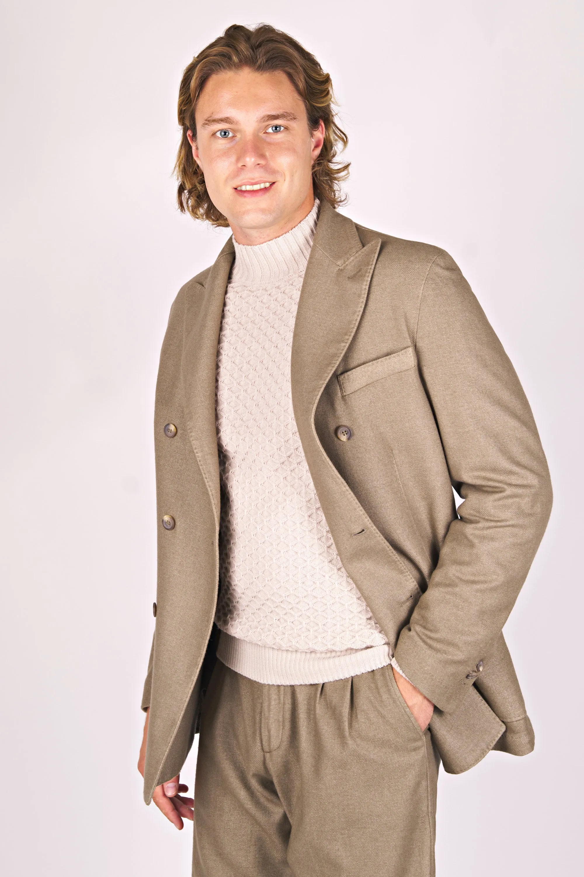 Unlined double-breasted wool blazer