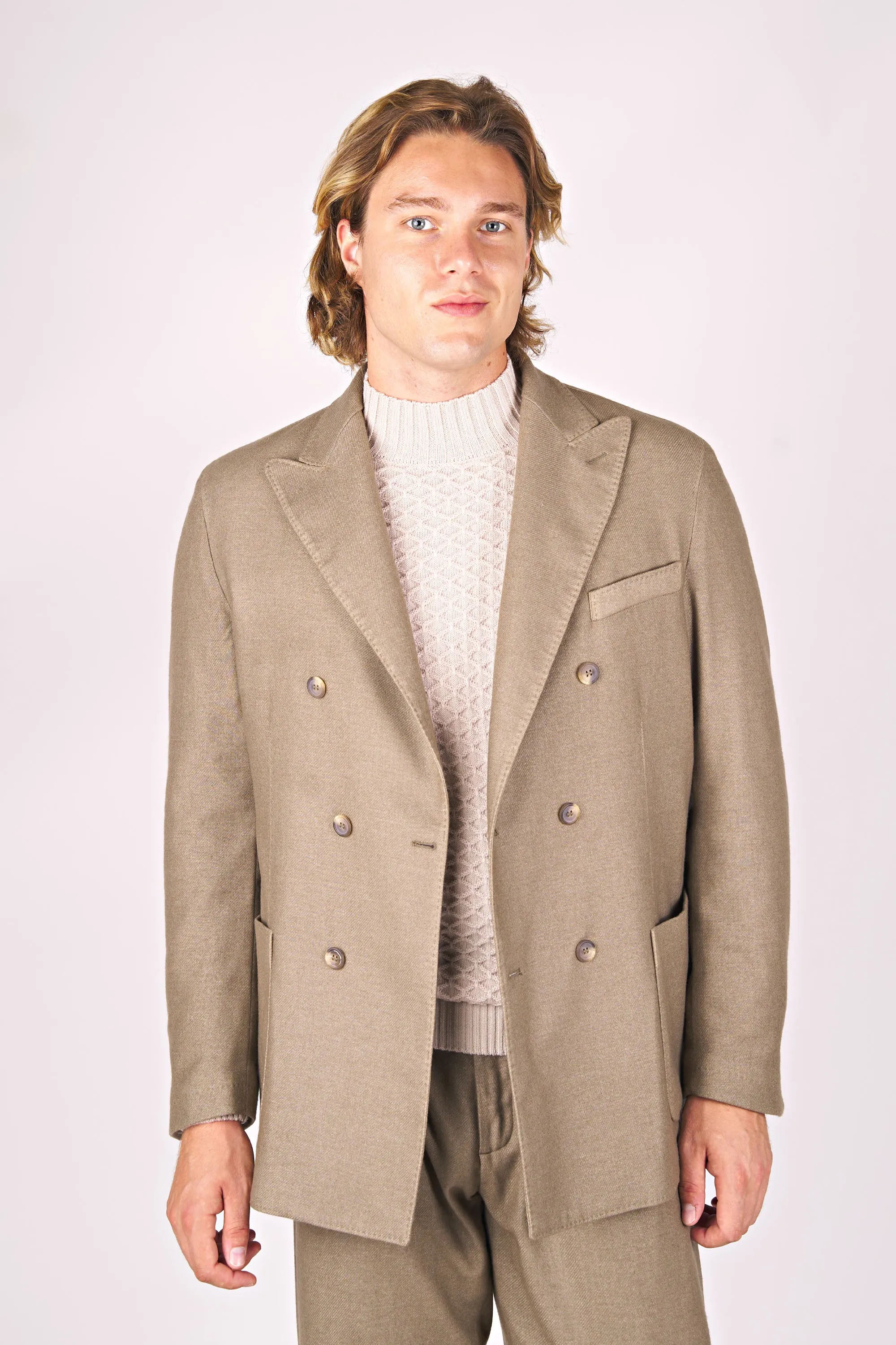 Unlined double-breasted wool blazer