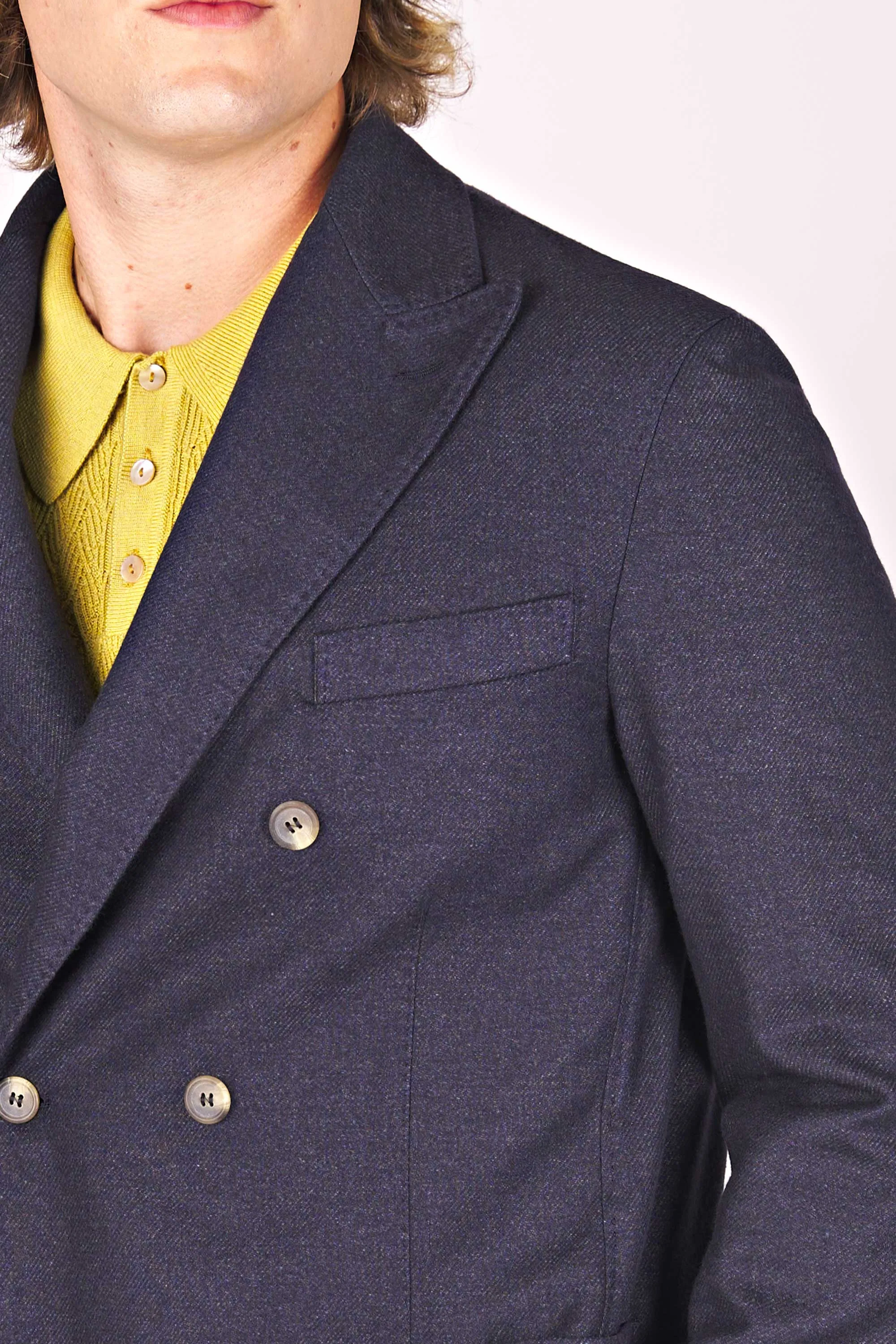 Unlined double-breasted wool blazer