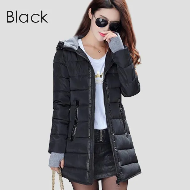 Warm Winter Jackets 2017 Women Fashion Down Cotton Parkas Casual Hooded Long Coat Thickening Parka Zipper Cotton Slim