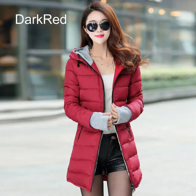 Warm Winter Jackets 2017 Women Fashion Down Cotton Parkas Casual Hooded Long Coat Thickening Parka Zipper Cotton Slim