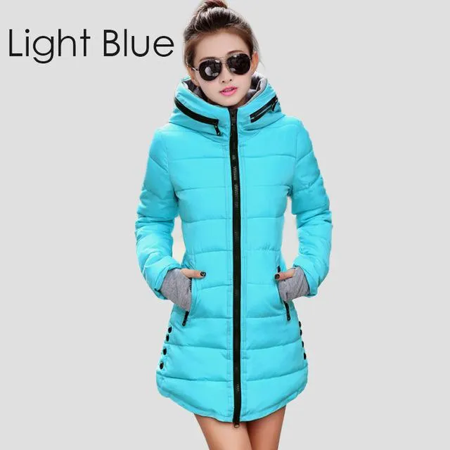 Warm Winter Jackets 2017 Women Fashion Down Cotton Parkas Casual Hooded Long Coat Thickening Parka Zipper Cotton Slim