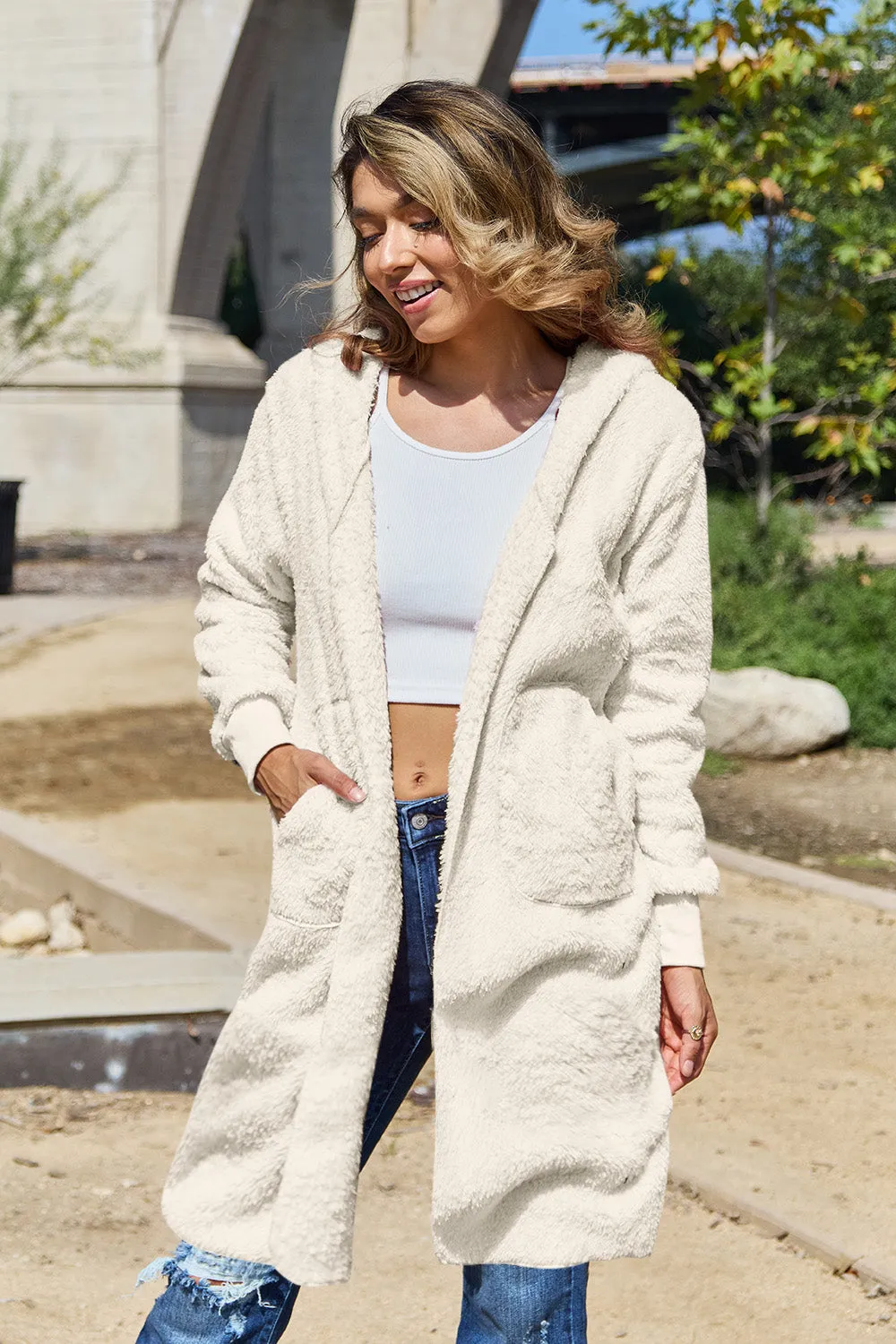 Whitney Hooded Teddy Bear Jacket with Thumbholes