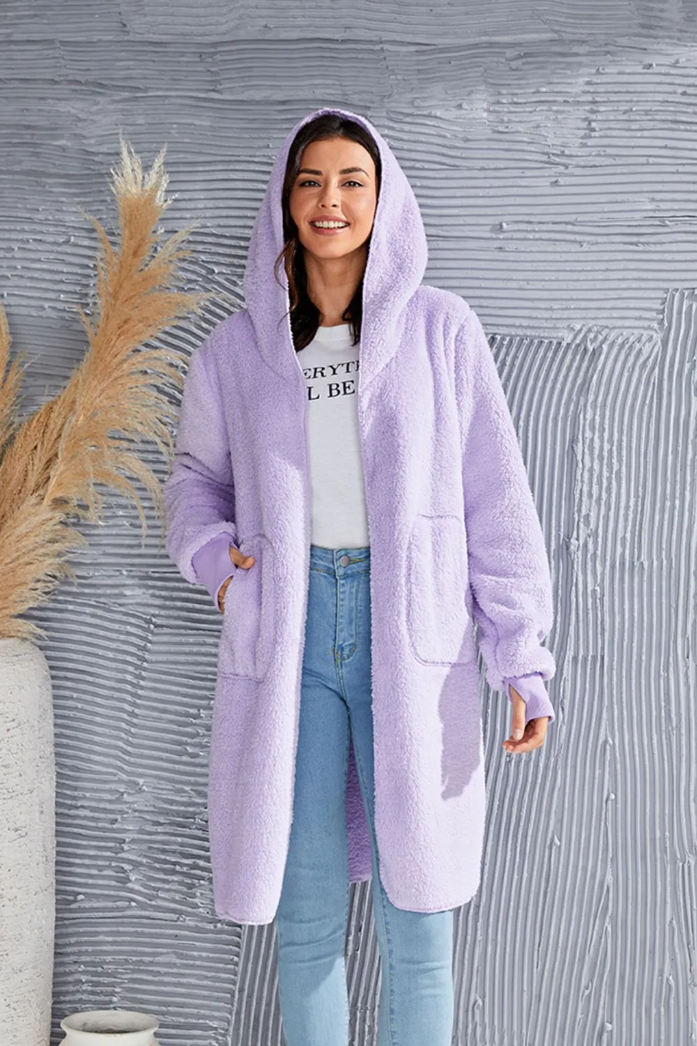 Whitney Hooded Teddy Bear Jacket with Thumbholes