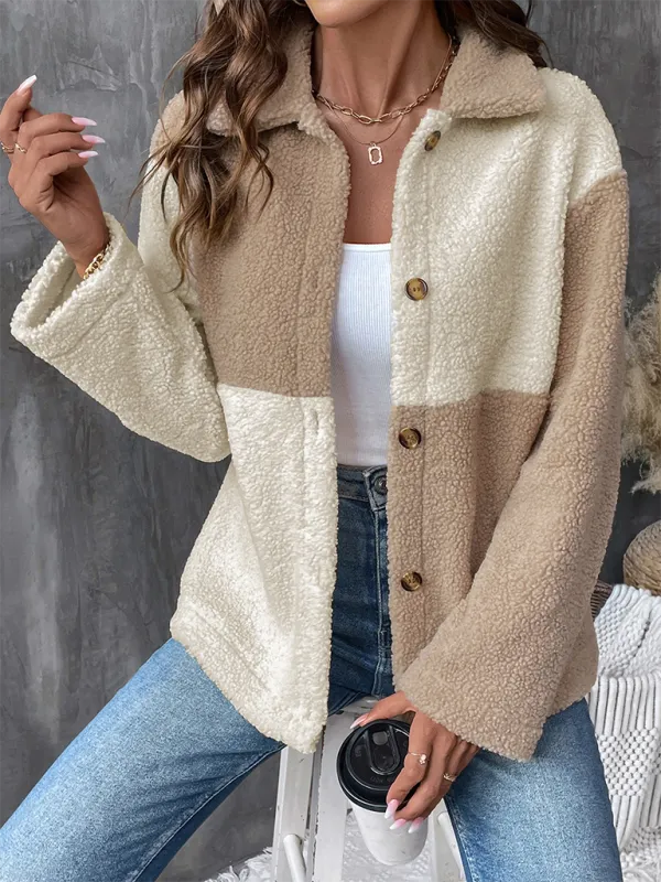 Women Cozy Color Block Fleece Jacket