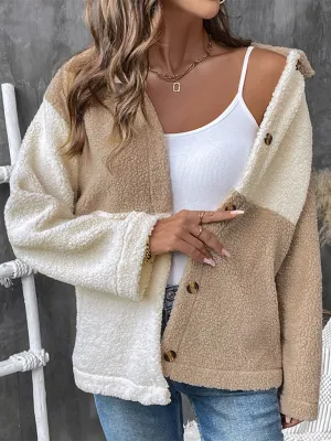 Women Cozy Color Block Fleece Jacket