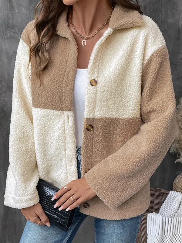 Women Cozy Color Block Fleece Jacket