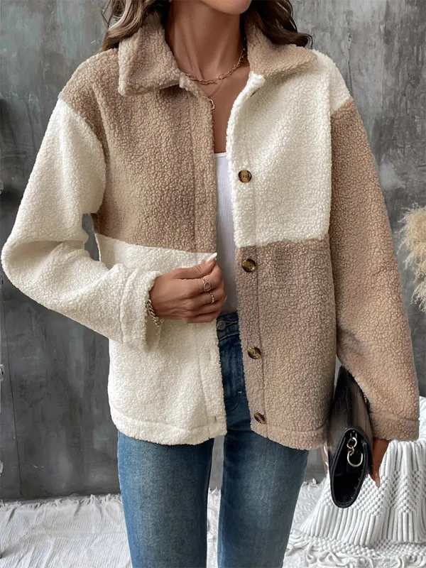 Women Cozy Color Block Fleece Jacket