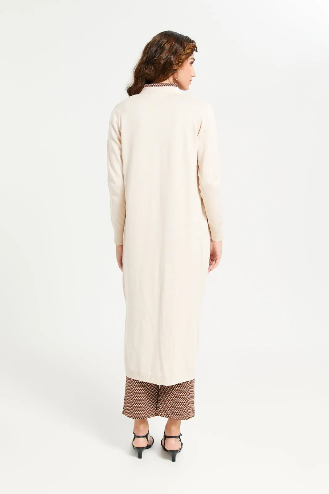 Women Ivory Longline Open-Front Cardigan