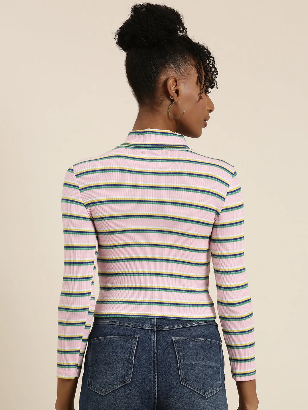 Women Pink Striped Crop Top