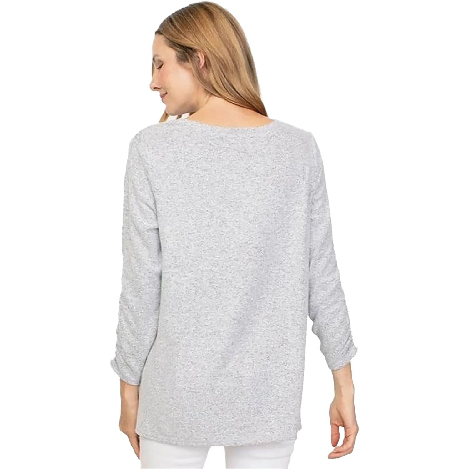 Women's Habitat Super Soft Fleece Ruched Sleeve V-Neck White